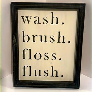 Wash, Brush, Floss, Flush Wooden Print Hanging Decor